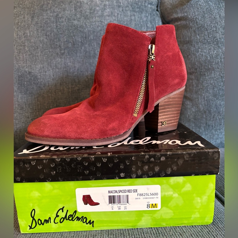 Sam Edelman Spiced Red Suede Ankle Booties
